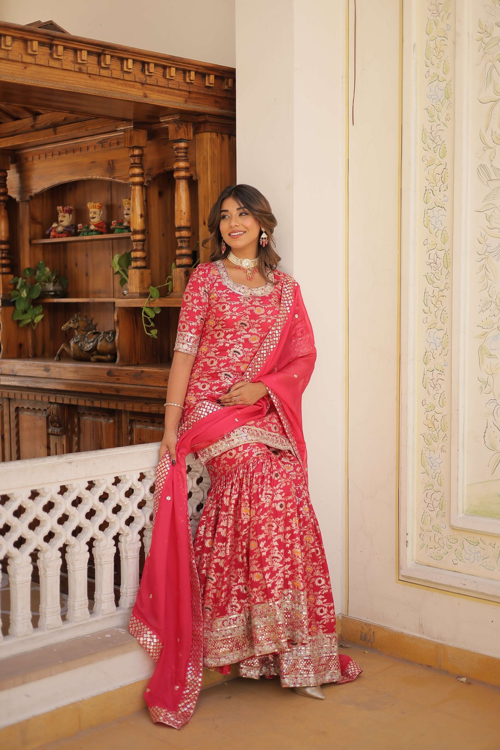 Pink Faux Blooming Sequins Embroidered Sharara Set with Matching Dupatta ? Festive & Party Wear 2024