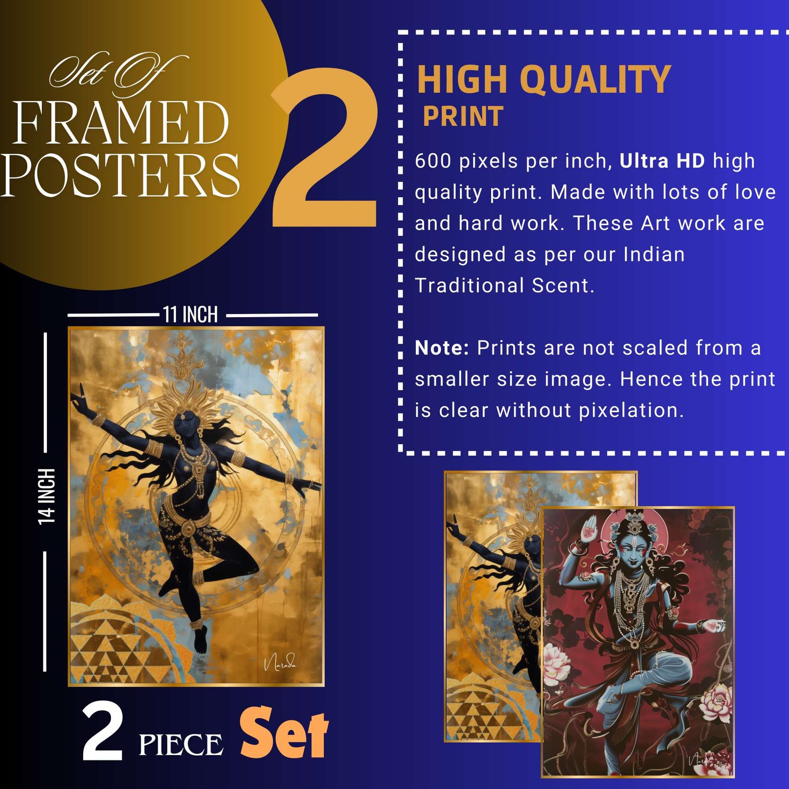 Set of Two Wall Paintings for Wall Dacoration Golden Framed Wall Paintings for Living Room & Bedroom Wall Art for Home Decoration & Office Wall Dรฉcor (14x11 inch CH-GD2-1) - Image 3