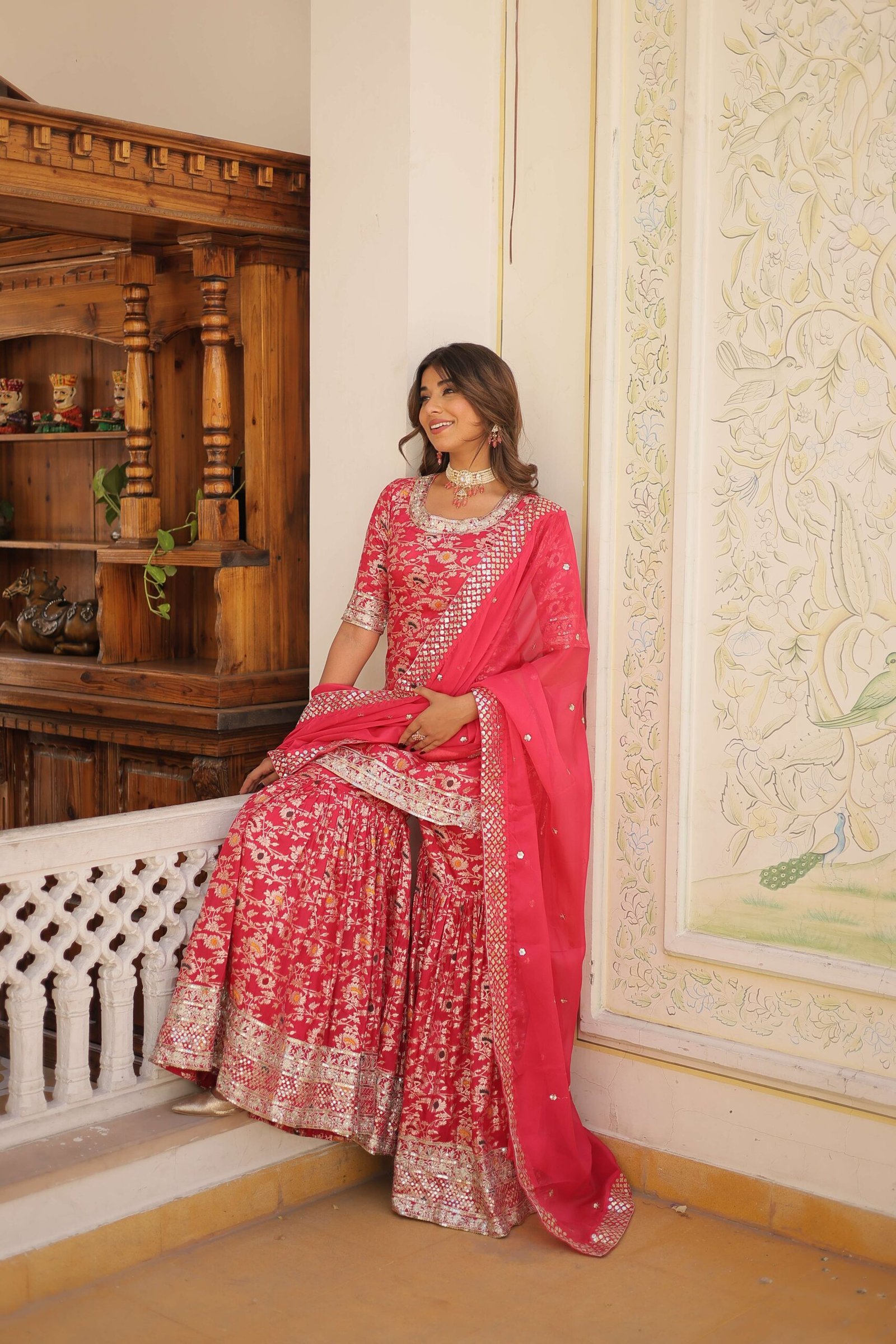 Pink Faux Blooming Sequins Embroidered Sharara Set with Matching Dupatta ? Festive & Party Wear 2024 - Image 6