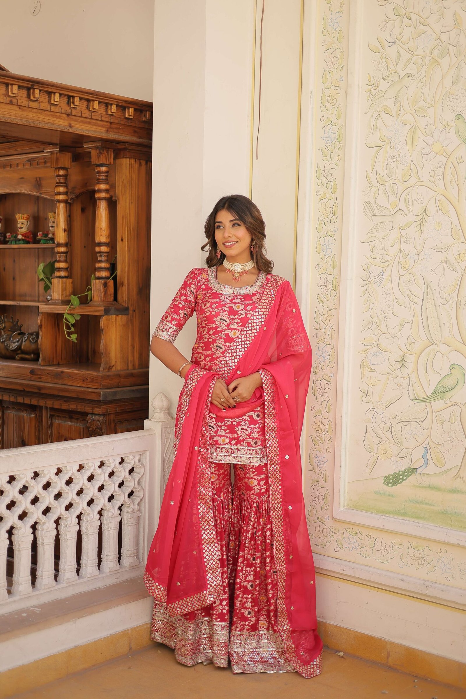 Pink Faux Blooming Sequins Embroidered Sharara Set with Matching Dupatta ? Festive & Party Wear 2024 - Image 3